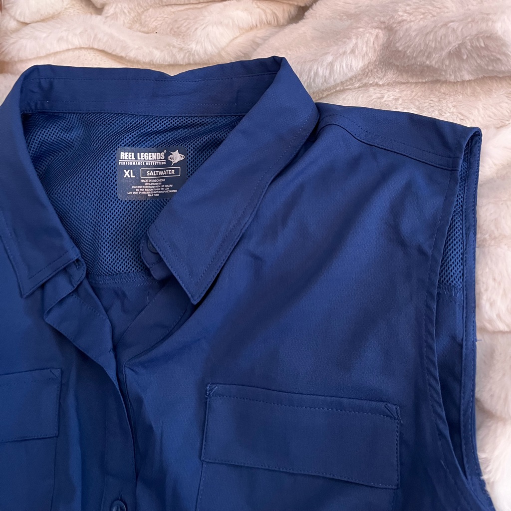 Nwt Reel Legends Womens Xl Sleeveless Button Estate Blue Saltwater Fishing Shirt
